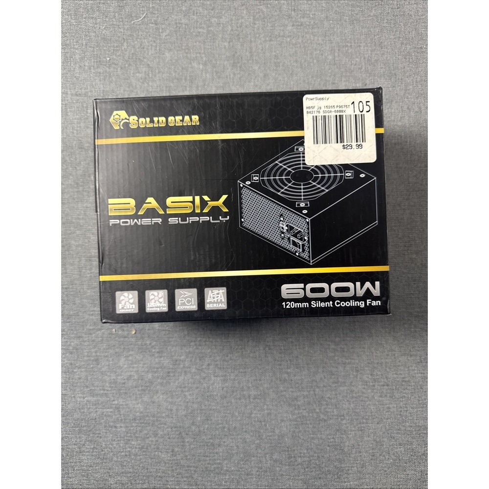 Solid‎ Gear Basix Power Supply SDGR-600BX SATA 600W 120mm Cooling Fan{CC}
